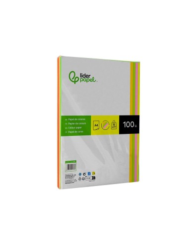 PAPEL COLOR DIN A4 75 GR PAQUETE 100 CUATRO COL.NEON SURT.