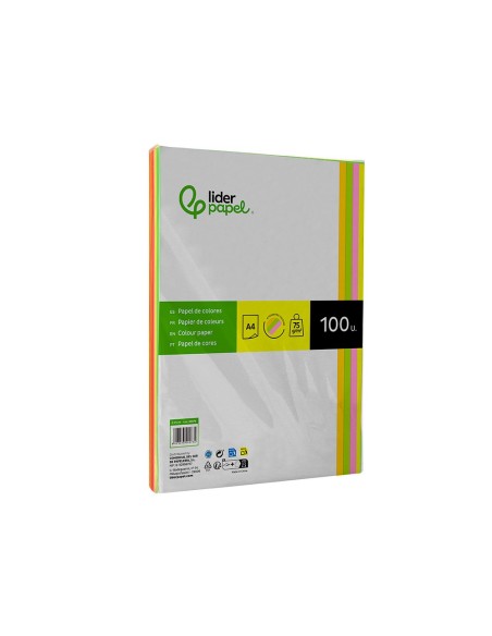 PAPEL COLOR DIN A4 75 GR PAQUETE 100 CUATRO COL.NEON SURT.