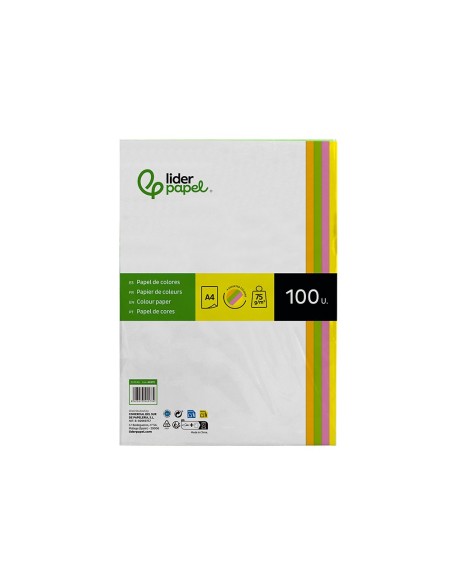 PAPEL COLOR DIN A4 75 GR PAQUETE 100 CUATRO COL.NEON SURT.