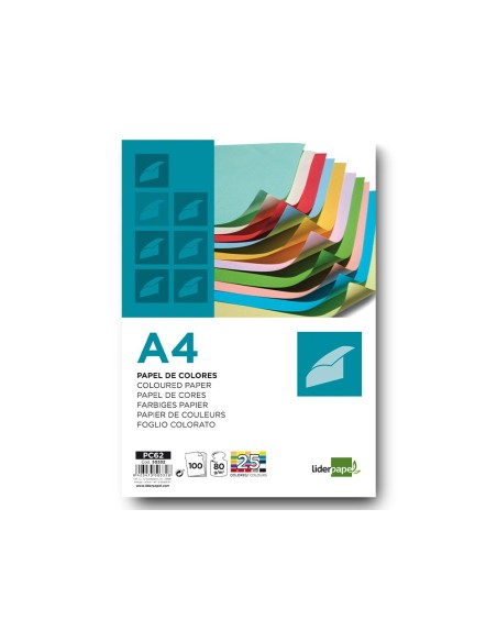 PAPEL COLOR DIN A4 80 GR PAQUETE 100 H.25 COL.SURT.