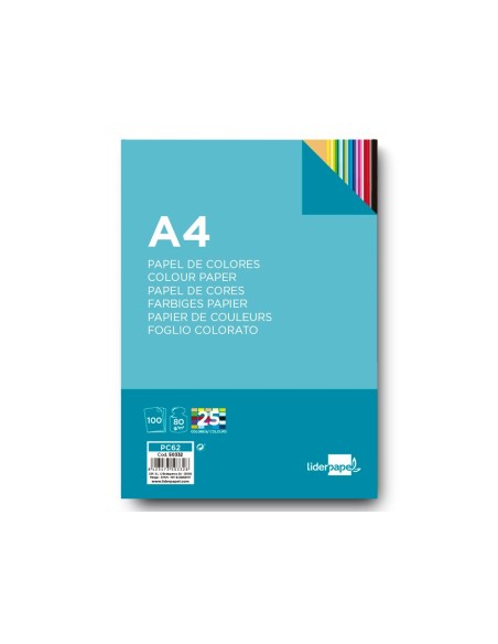 PAPEL COLOR DIN A4 80 GR PAQUETE 100 H.25 COL.SURT.