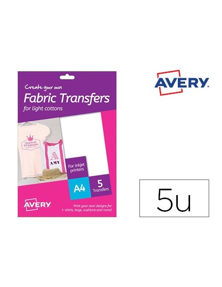 PAPEL TRANSFER AVERY CAMISETAS ALGODON BL.INK-JET A4 PK.DE 8H.