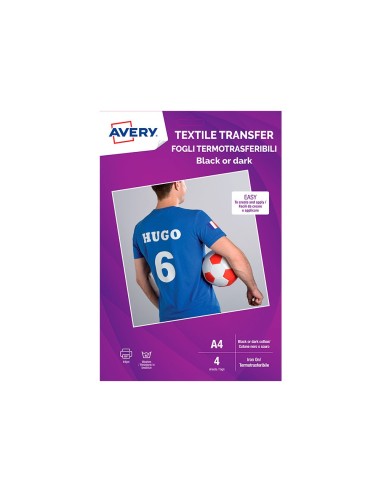 PAPEL TRANSFER AVERY CAMISETAS ALGODON OSCUROS CARTUCHO A4 PK.DE 4H.
