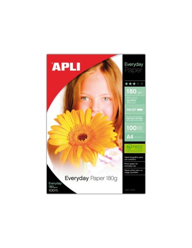 PAPEL FOTOGRAFICO APLI GLOSSY DIN A4 PACK 100 H.180 GRS