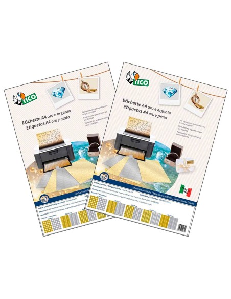 ETIQUETA ADH.AVERY TICO SATINADO ORO/PLATA LASER PK.DE 626 UD. SURT.