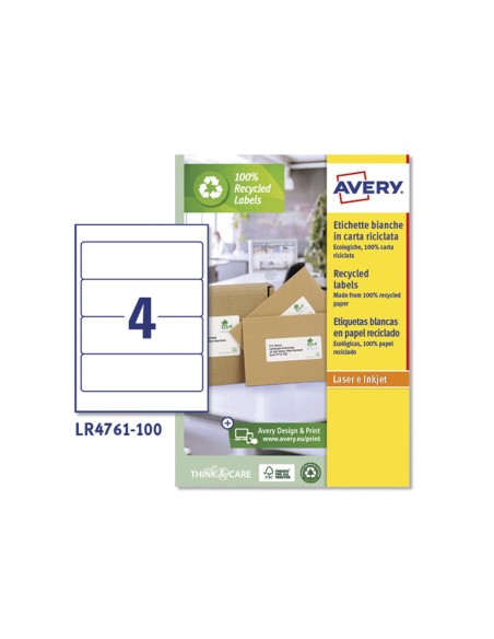 ETIQUETA ADH.AVERY BL.RECICLADO ARCHIVADOR 192X61MM LASER PK.DE 400