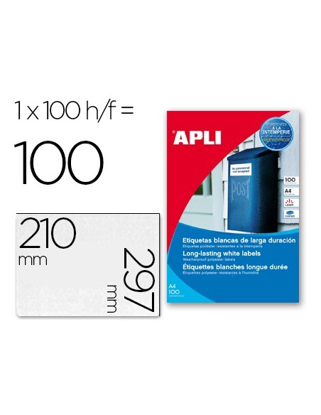 ETIQUETAS ADH. APLI 12121 210,0X297,0MM BL. EXTERIOR 100H.