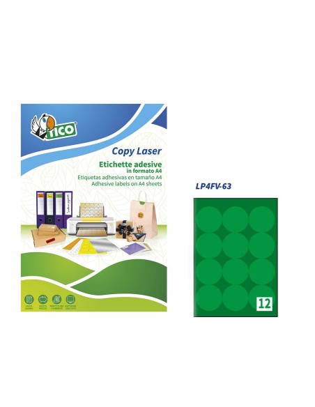 ETIQUETA ADH. TICO VE. FLUOR PERMANENTE RED.63,5MM CAJA 840 UD.