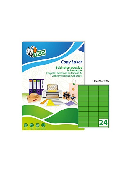 ETIQUETA ADH. TICO VE. FLUOR PERMANENTE 70X36MM CAJA 1680 UD.