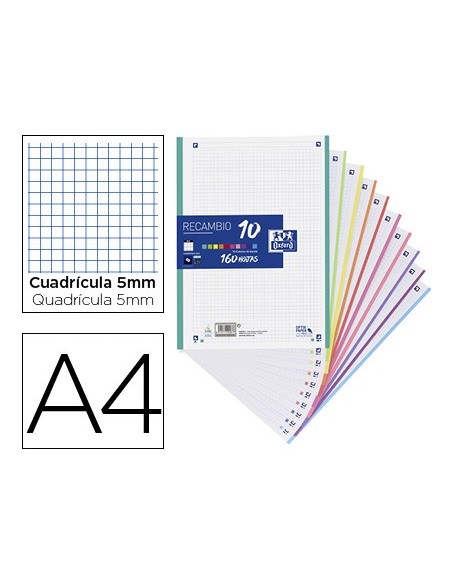 RECAMBIO OXFORD A4 160 H.90 GR OPTIK PAPER CUAD.5 MM 4 TAL.BANDA 10 C