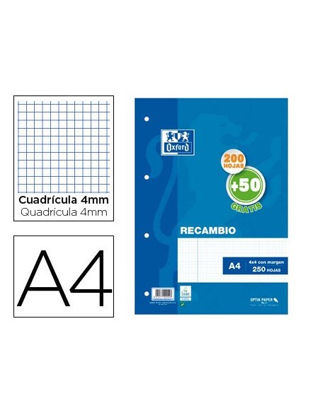 RECAMBIO OXFORD A4 200+50H. GRATIS 4MM MARGEN