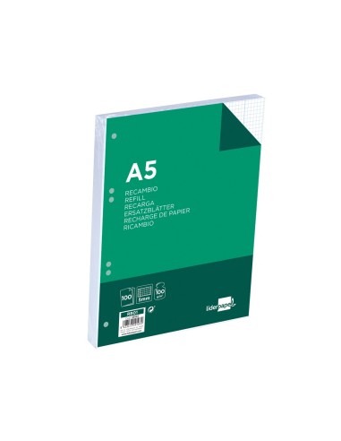 REC.DIN A5 100 H CUADRO 5 MM 6 TAL.C/MARGEN PAPEL 100 GRAMOS