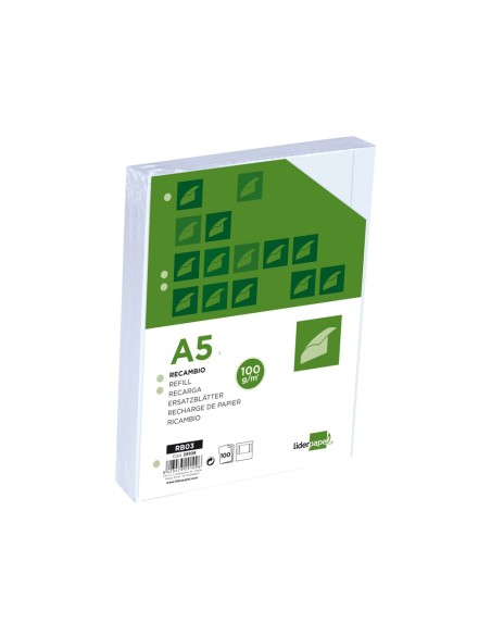 RECAMBIO LIDERPAPEL DIN-A5 100 H LISO 6 TALADROS MARGEN PAPEL 100 GR.