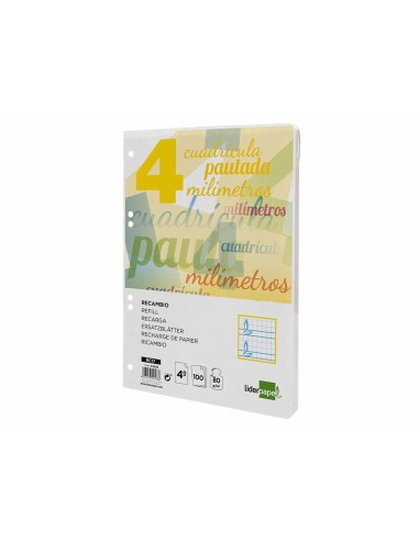 RECAMBIO LIDERPAPEL4º100 H CUADO PAUTADO 4 MM 6 TALADROS 70 G**
