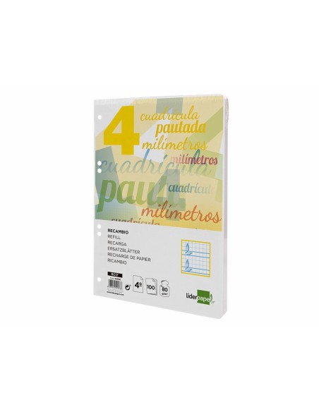 RECAMBIO LIDERPAPEL4º100 H CUADO PAUTADO 4 MM 6 TALADROS 70 G**