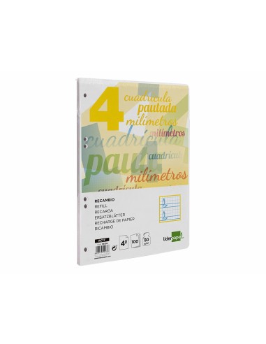 RECAMBIO LIDERPAPEL4º100 H CUADO PAUTADO 4 MM 6 TALADROS 70 G**