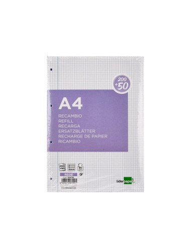 RECAMBIO  A4 200+50H. 90G/M2 4MM MARGEN4 TAL.