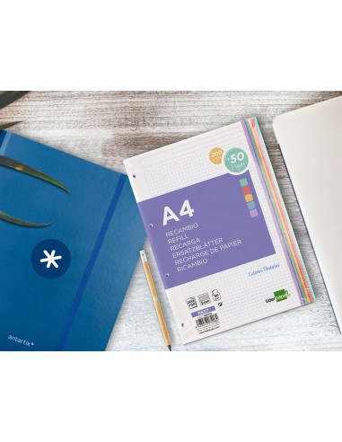 RECAMBIO  A4 200+50H. 90G/M2 5MM4 TAL.B.DE 5 COL.