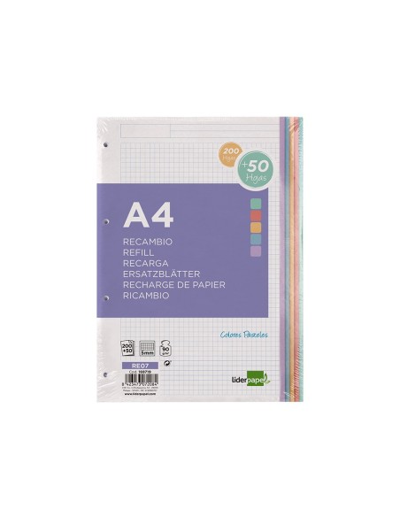 RECAMBIO  A4 200+50H. 90G/M2 5MM4 TAL.B.DE 5 COL.