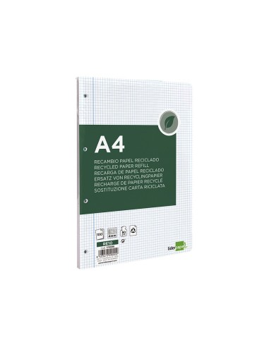 RECAMBIO  A4 100H. PAPEL RECICLADO 100% 80G/M2 4MM MARGEN4 TAL.