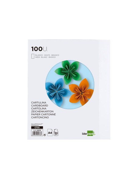 CARTULINA DIN A4 BLANCO 180 GR PAQUETE 100 H