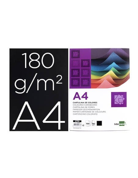 CARTULINA DIN A4 NEGRO 180 GR PAQUETE 100 H