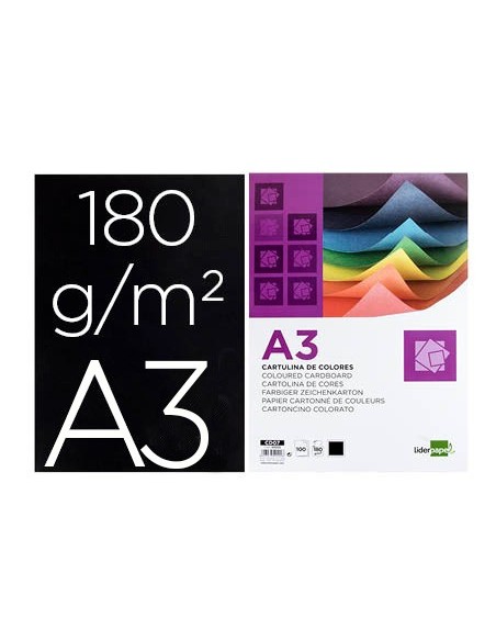 CARTULINA DIN A3 180GR PAQUETE 100H NEGRO