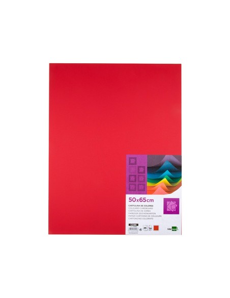 CARTULINA LIDERPAPEL 50X65 CM 180G/M2 ROJO NAVIDAD PAQUETE DE 25
