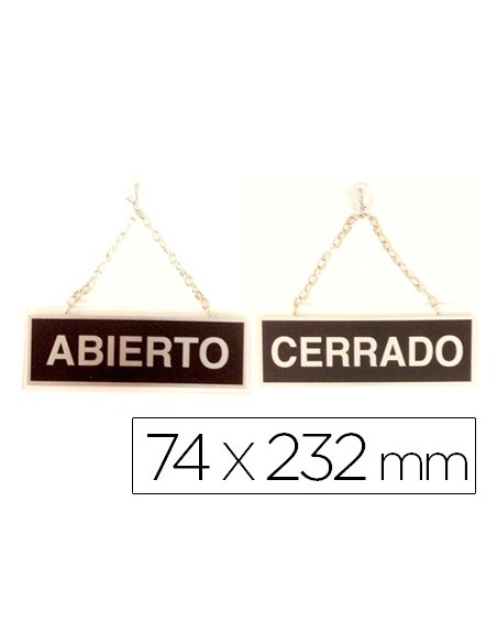 LETRERO METALICO ABIERTO Y CERRADO CADENA Y VENTOSA COLGAR 74X232MM