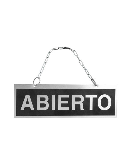 LETRERO METALICO ABIERTO Y CERRADO CADENA Y VENTOSA COLGAR 74X232MM