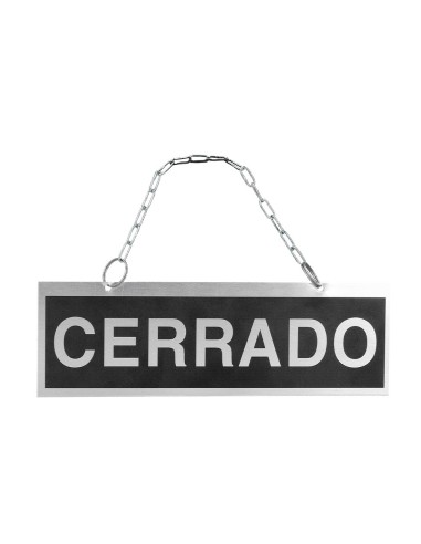 LETRERO METALICO ABIERTO Y CERRADO CADENA Y VENTOSA COLGAR 74X232MM