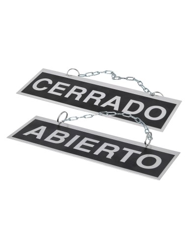 LETRERO METALICO ABIERTO Y CERRADO CADENA Y VENTOSA COLGAR 74X232MM