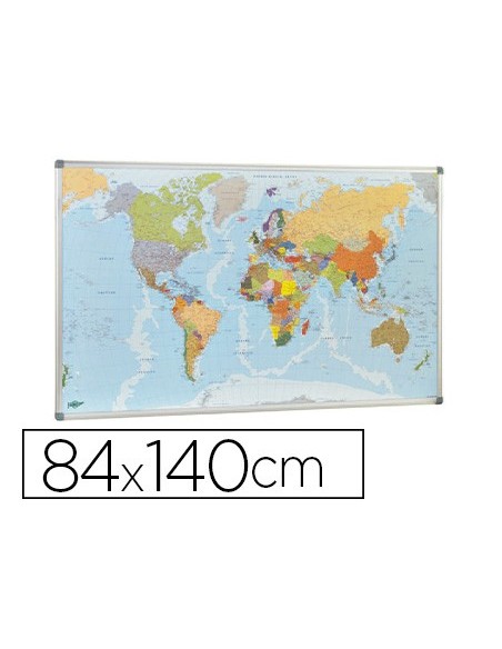 MAPA MURAL FAIBO PLANISFERO POLITICO MAGNETICO MARCO AL.CON 84X140 CM