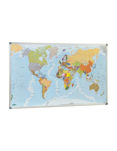MAPA MURAL FAIBO PLANISFERO POLITICO MAGNETICO MARCO AL.CON 84X140 CM
