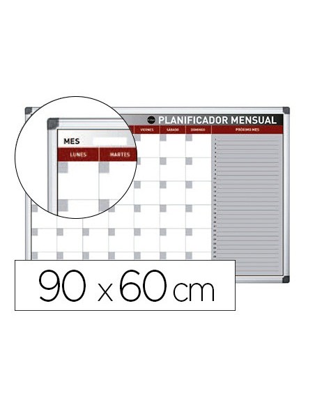 PLANNING MAGNETICO BI-OFFICE MENSUAL LACADO AL.ROTULABLE 90X60 CM