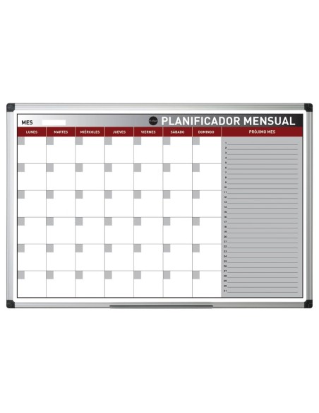 PLANNING MAGNETICO BI-OFFICE MENSUAL LACADO AL.ROTULABLE 90X60 CM