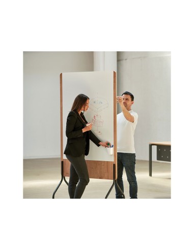 PIZARRA BL.ROCADA DOBLE CARA LACADA MAG.MELA. ROBLE 4 RUEDAS 92X125CM