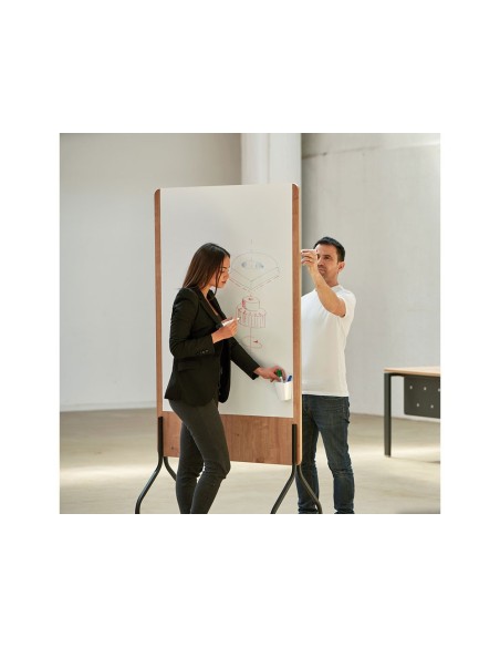 PIZARRA BL.ROCADA DOBLE CARA LACADA MAG.MELA. ROBLE 4 RUEDAS 92X125CM