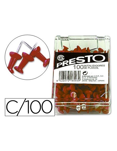 SEÑALIZADOR PLANOS PRESTO ROJO CAJA 100 UDS.