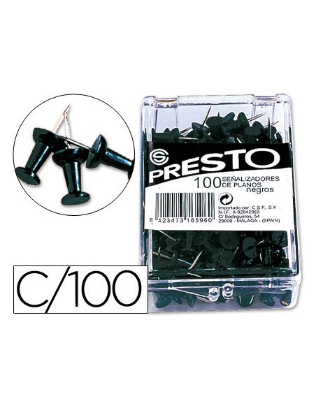 SEÑALIZADOR PLANOS PRESTO NEGRO CAJA 100 UDS.