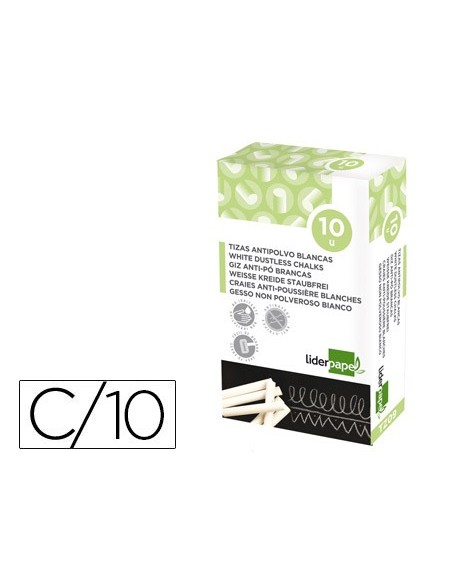 TIZA BLANCA ANTIPOLVO LIDERPAPEL CAJA DE 10 UNIDADES TZ09