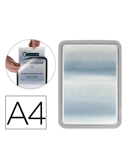 MARCO PORTA ANUNCIOS  MAGNETO A4 ADHESIVO REMOV.COL.GRIS PACK 2 U.