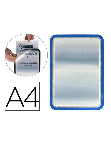 MARCO PORTA ANUNCIOS  MAGNETO A4 ADHESIVO REMOV.COL.AZ.PACK 2 U.