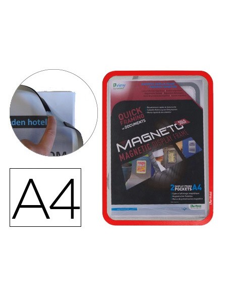 MARCO PORTA ANUNC. MAGNETO A4 4BANDAS MAGNET.ROJO PACK 2 U. 195033