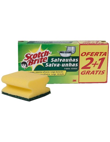 ESTROPAJO SALVAUÑAS SCOTCH BRITE FIBRA VERDE PAQUETE 3X2