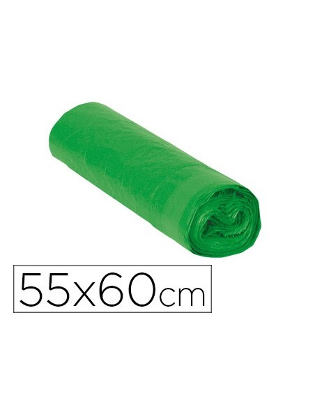 BOLSA BASURA DOMESTICA VERDE AUTOCIERRE 55 X 60 CM ROLLO 15 BOLSAS