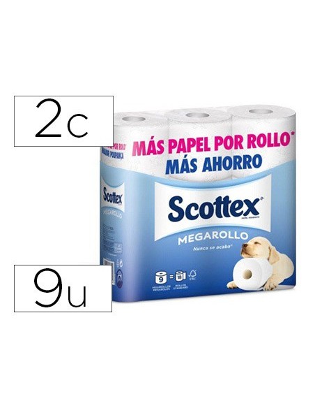 PAPEL HIGIENICO SCOTTEX MEGARROLLO DOBLE LARGO PACK DE 6+3 ROLLOS