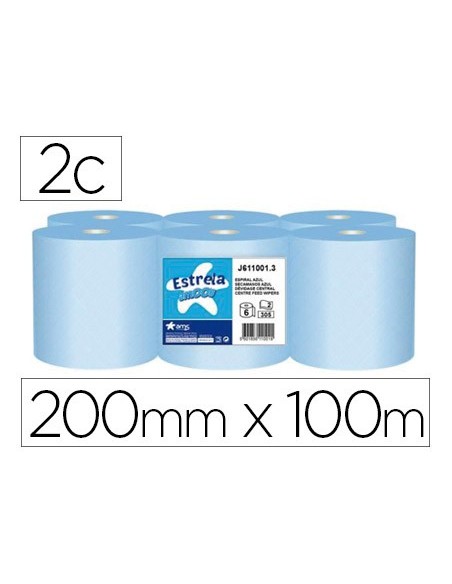 PAPEL SECAMANOS AMOOS 2 CAPAS 200MM.X 100 MT AZ. 6 ROLLOS J611001