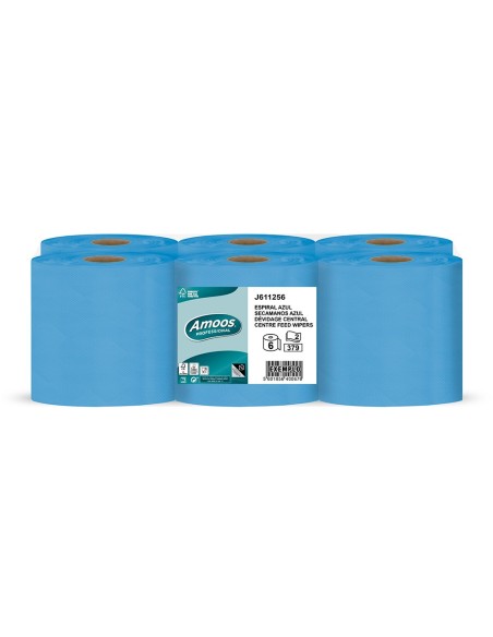 PAPEL SECAMANOS AMOOS 2 CAPAS 200MM.X 100 MT AZ. 6 ROLLOS J611001