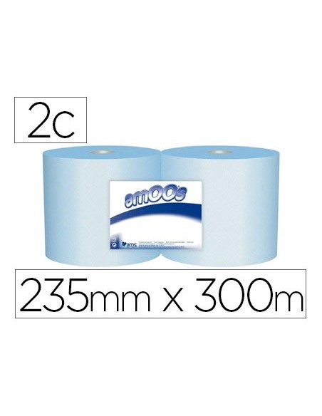 PAPEL SECAMANOS IND.AMOOS 2 CAPAS 235MM.X 300 MT AZ. 2 ROLLOS J613001